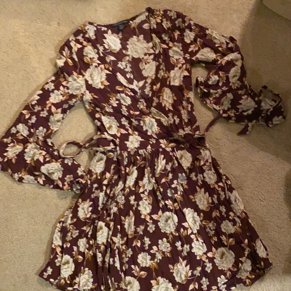 Burgundy Flowered American Eagle Wrap Dress